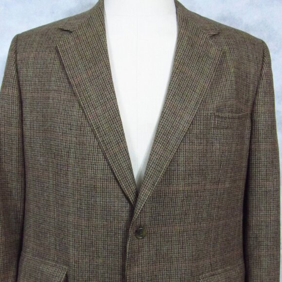 VINTAGE Brooks Brothers Brown Tweed Houndstooth Wool Sport Coat